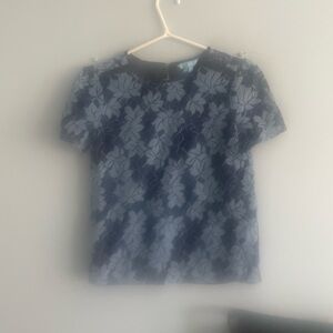 Draper James Navy and Light Blue Floral Top